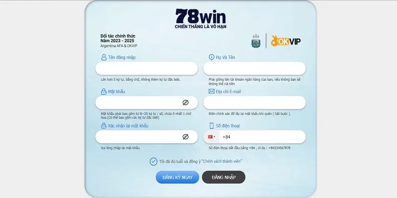 Cách đăng ký 78win cực nhanh tại website và app mobile